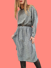 Charger l'image dans la galerie, Robe vintage Marcia - Mouchetée gris bleu et noir. Taille L, 40, 42. Jean Bailly. Made in France