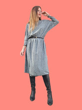 Charger l'image dans la galerie, Robe vintage Marcia - Mouchetée gris bleu et noir. Taille L, 40, 42. Jean Bailly. Made in France