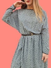 Charger l'image dans la galerie, Robe vintage Marcia - Mouchetée gris bleu et noir. Taille L, 40, 42. Jean Bailly. Made in France