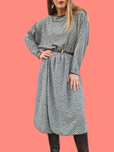 Charger l'image dans la galerie, Robe vintage Marcia - Mouchetée gris bleu et noir. Taille L, 40, 42. Jean Bailly. Made in France