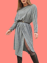Charger l'image dans la galerie, Robe vintage Marcia - Mouchetée gris bleu et noir. Taille L, 40, 42. Jean Bailly. Made in France