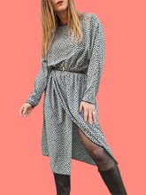 Charger l'image dans la galerie, Robe vintage Marcia - Mouchetée gris bleu et noir. Taille L, 40, 42. Jean Bailly. Made in France