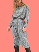 Charger l'image dans la galerie, Robe vintage Marcia - Mouchetée gris bleu et noir. Taille L, 40, 42. Jean Bailly. Made in France
