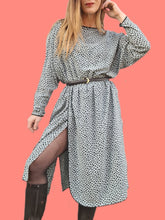 Charger l'image dans la galerie, Robe vintage Marcia - Mouchetée gris bleu et noir. Taille L, 40, 42. Jean Bailly. Made in France