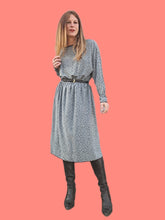 Charger l'image dans la galerie, Robe vintage Marcia - Mouchetée gris bleu et noir. Taille L, 40, 42. Jean Bailly. Made in France