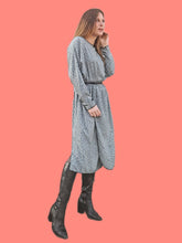 Charger l'image dans la galerie, Robe vintage Marcia - Mouchetée gris bleu et noir. Taille L, 40, 42. Jean Bailly. Made in France