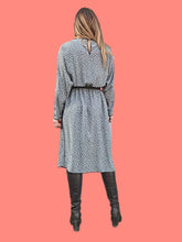 Charger l'image dans la galerie, Robe vintage Marcia - Mouchetée gris bleu et noir. Taille L, 40, 42. Jean Bailly. Made in France