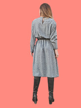 Charger l'image dans la galerie, Robe vintage Marcia - Mouchetée gris bleu et noir. Taille L, 40, 42. Jean Bailly. Made in France