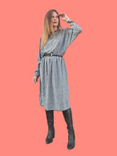 Charger l'image dans la galerie, Robe vintage Marcia - Mouchetée gris bleu et noir. Taille L, 40, 42. Jean Bailly. Made in France