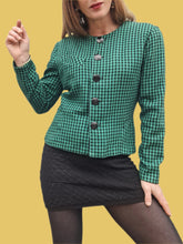 Charger l'image dans la galerie, Blaser vintage Élisa - A carreaux Vichy verts et noirs. Laine. Taille M, 38, 40. Ams'Elle Paris. Made in France