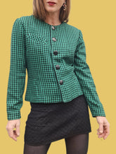 Charger l'image dans la galerie, Blaser vintage Élisa - A carreaux Vichy verts et noirs. Laine. Taille M, 38, 40. Ams'Elle Paris. Made in France