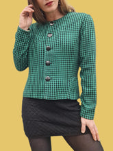 Charger l'image dans la galerie, Blaser vintage Élisa - A carreaux Vichy verts et noirs. Laine. Taille M, 38, 40. Ams'Elle Paris. Made in France