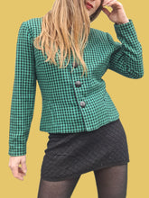 Charger l'image dans la galerie, Blaser vintage Élisa - A carreaux Vichy verts et noirs. Laine. Taille M, 38, 40. Ams'Elle Paris. Made in France