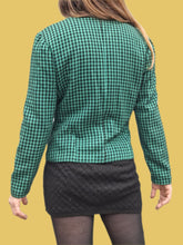 Charger l'image dans la galerie, Blaser vintage Élisa - A carreaux Vichy verts et noirs. Laine. Taille M, 38, 40. Ams'Elle Paris. Made in France