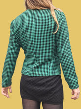 Charger l'image dans la galerie, Blaser vintage Élisa - A carreaux Vichy verts et noirs. Laine. Taille M, 38, 40. Ams'Elle Paris. Made in France