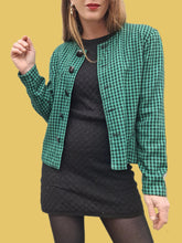 Charger l'image dans la galerie, Blaser vintage Élisa - A carreaux Vichy verts et noirs. Laine. Taille M, 38, 40. Ams'Elle Paris. Made in France