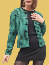 Charger l'image dans la galerie, Blaser vintage Élisa - A carreaux Vichy verts et noirs. Laine. Taille M, 38, 40. Ams'Elle Paris. Made in France