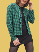 Charger l'image dans la galerie, Blaser vintage Élisa - A carreaux Vichy verts et noirs. Laine. Taille M, 38, 40. Ams'Elle Paris. Made in France