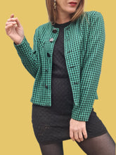 Charger l'image dans la galerie, Blaser vintage Élisa - A carreaux Vichy verts et noirs. Laine. Taille M, 38, 40. Ams'Elle Paris. Made in France
