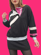 Charger l'image dans la galerie, Sweat vintage Emmy - Col asymétrique et bandes contrastantes. Taille M, 38, 40. Trévois. Made in France