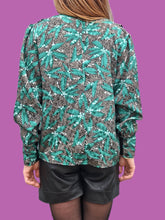 Charger l'image dans la galerie, Blouse vintage Olivia - Feuillages irisés, col bénitier. Taille XL, 42, 44. Made in France.