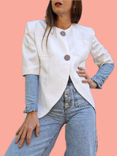 Charger l'image dans la galerie, Blazer vintage Tara - Blanc à base arrondie. Taille L, 40, 42. Guy Laroche