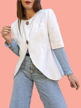 Charger l'image dans la galerie, Blazer vintage Tara - Blanc à base arrondie. Taille L, 40, 42. Guy Laroche