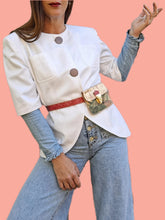 Charger l'image dans la galerie, Blazer vintage Tara - Blanc à base arrondie. Taille L, 40, 42. Guy Laroche