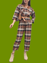 Charger l'image dans la galerie, Combinaison vintage Pénélope - A carreaux marron et bleu. Taille M, 38, 40. Made in France