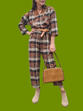 Charger l'image dans la galerie, Combinaison vintage Pénélope - A carreaux marron et bleu. Taille M, 38, 40. Made in France