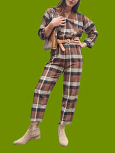 Charger l'image dans la galerie, Combinaison vintage Pénélope - A carreaux marron et bleu. Taille M, 38, 40. Made in France