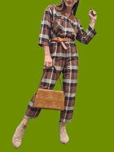 Charger l'image dans la galerie, Combinaison vintage Pénélope - A carreaux marron et bleu. Taille M, 38, 40. Made in France
