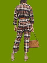 Charger l'image dans la galerie, Combinaison vintage Pénélope - A carreaux marron et bleu. Taille M, 38, 40. Made in France
