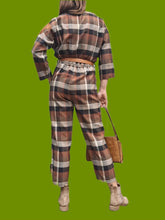 Charger l'image dans la galerie, Combinaison vintage Pénélope - A carreaux marron et bleu. Taille M, 38, 40. Made in France