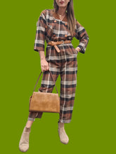 Charger l'image dans la galerie, Combinaison vintage Pénélope - A carreaux marron et bleu. Taille M, 38, 40. Made in France