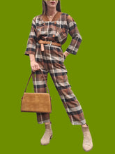 Charger l'image dans la galerie, Combinaison vintage Pénélope - A carreaux marron et bleu. Taille M, 38, 40. Made in France