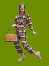 Charger l'image dans la galerie, Combinaison vintage Pénélope - A carreaux marron et bleu. Taille M, 38, 40. Made in France