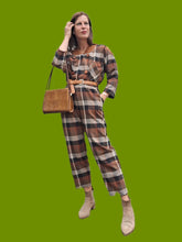 Charger l'image dans la galerie, Combinaison vintage Pénélope - A carreaux marron et bleu. Taille M, 38, 40. Made in France