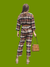 Charger l'image dans la galerie, Combinaison vintage Pénélope - A carreaux marron et bleu. Taille M, 38, 40. Made in France