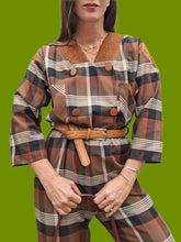Charger l'image dans la galerie, Combinaison vintage Pénélope - A carreaux marron et bleu. Taille M, 38, 40. Made in France