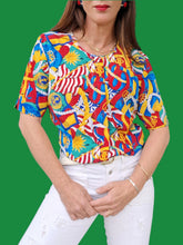 Charger l'image dans la galerie, Chemisier vintage Caren - Imprimés marins. Taille M, 38, 40. Carole Richard. Made in France.