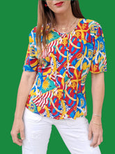 Charger l'image dans la galerie, Chemisier vintage Caren - Imprimés marins. Taille M, 38, 40. Carole Richard. Made in France.