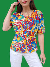 Charger l'image dans la galerie, Chemisier vintage Caren - Imprimés marins. Taille M, 38, 40. Carole Richard. Made in France.