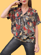 Charger l'image dans la galerie, Blouse vintage Violette - Imprimé tropical et patte d'épaules. Taille XL, 42, 44.