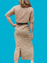 Charger l'image dans la galerie, Ensemble vintage Léna - Chemisier et jupe à pois beige et noir. Taille M, 38, 40. Alvarina. Made in France