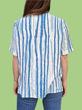 Charger l'image dans la galerie, Chemisier vintage Ingrid - Rayures blanches et bleues. Taille L, 40, 42. PierBé. Made in France.