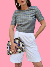Charger l'image dans la galerie, Haut 'Seconde' Carla - Bleu glacier scintillant doré. Taille XS, 34, 36. Maison 1.2.3. Made in Tunisia