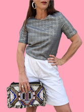 Charger l'image dans la galerie, Haut 'Seconde' Carla - Bleu glacier scintillant doré. Taille XS, 34, 36. Maison 1.2.3. Made in Tunisia