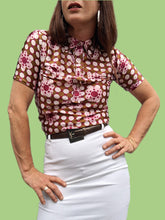 Charger l'image dans la galerie, Blouse vintage Camilla - Fleuri rose et kaki. Taille XS, 34, 36. H