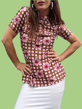 Charger l'image dans la galerie, Blouse vintage Camilla - Fleuri rose et kaki. Taille XS, 34, 36. H